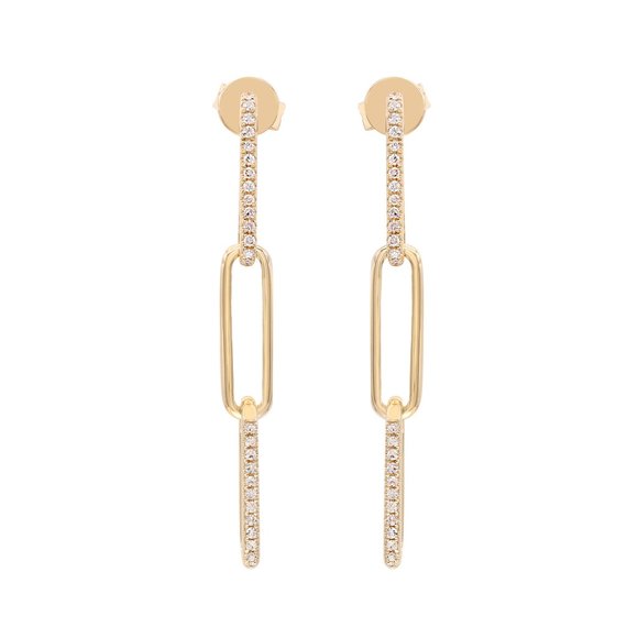 Rachel Koen Diamond Paper Clip Link Drop Earrings 14K Yellow Gold 0.17Cttw - Picture 1 of 4